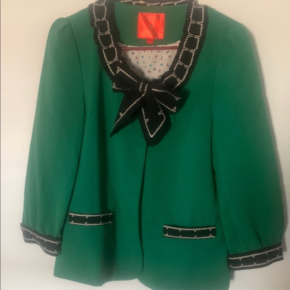 Elegant Green Women's Jacket with Black Trim by Deep or shallow